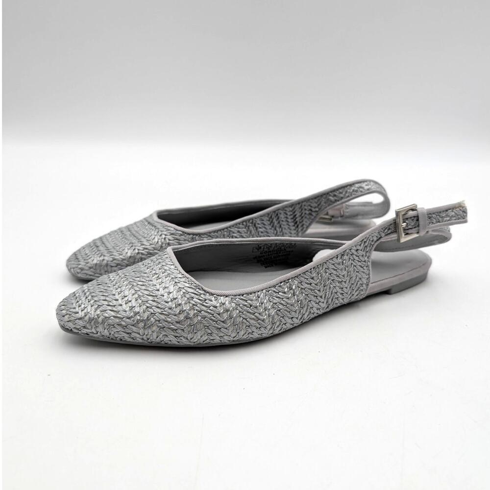Tahari Cordoba Pointed Toe Slingback Flats Women's Silver Size US7 EU38